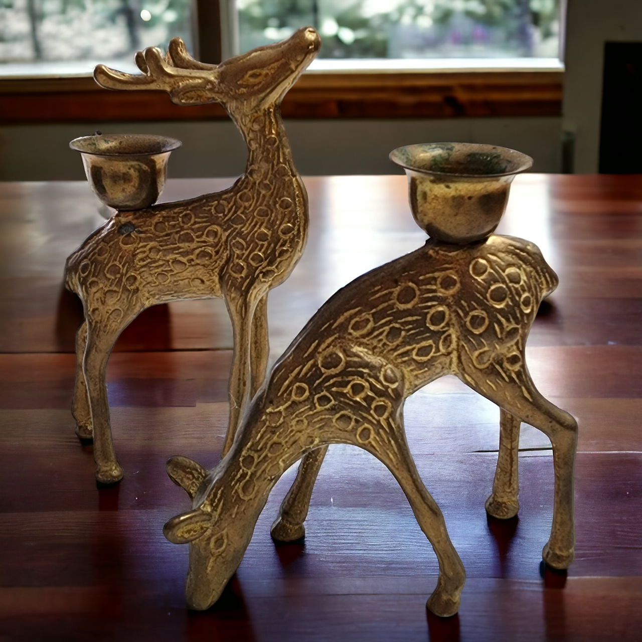 Pair of Brass Reindeer Candle Holders
