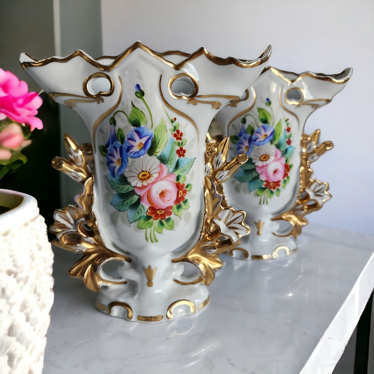 Vista Alegre Pair of Porcelain Spill Vases Marked V. A. Portugal
