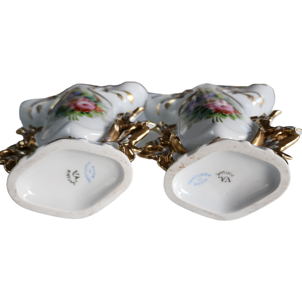 Vista Alegre Pair of Porcelain Spill Vases Marked V. A. Portugal
