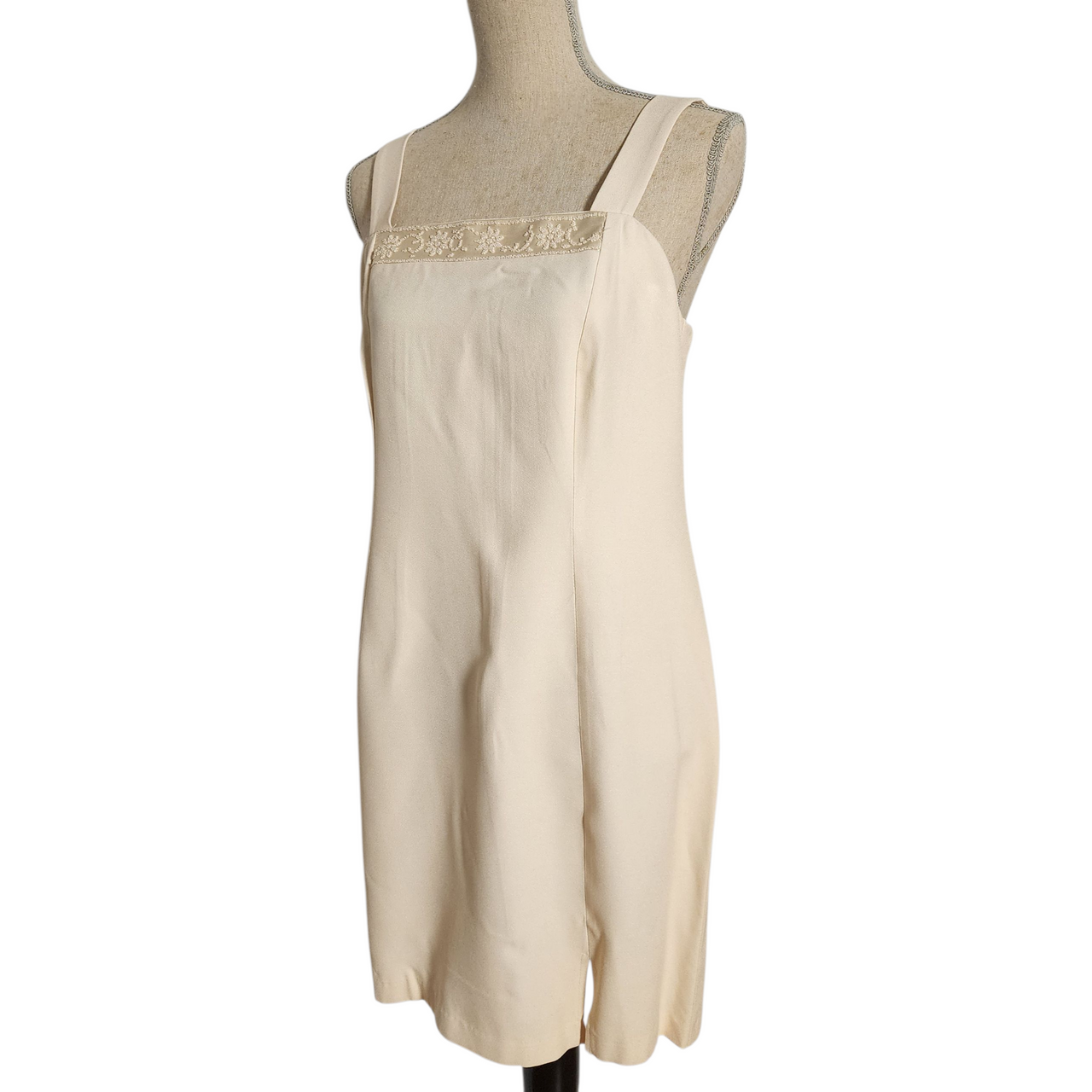 Vintage 90s Petite Perceptions by Irene B Cream Dress & Jacket Set Size 10 Beaded Trim Mother of the Bride
