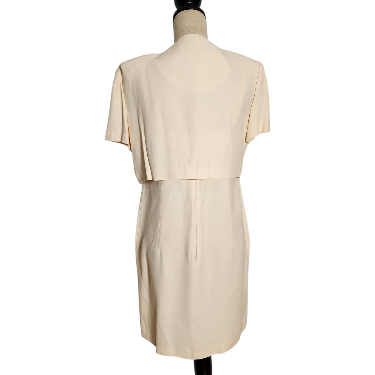 Vintage 90s Petite Perceptions by Irene B Cream Dress & Jacket Set Size 10 Beaded Trim Mother of the Bride