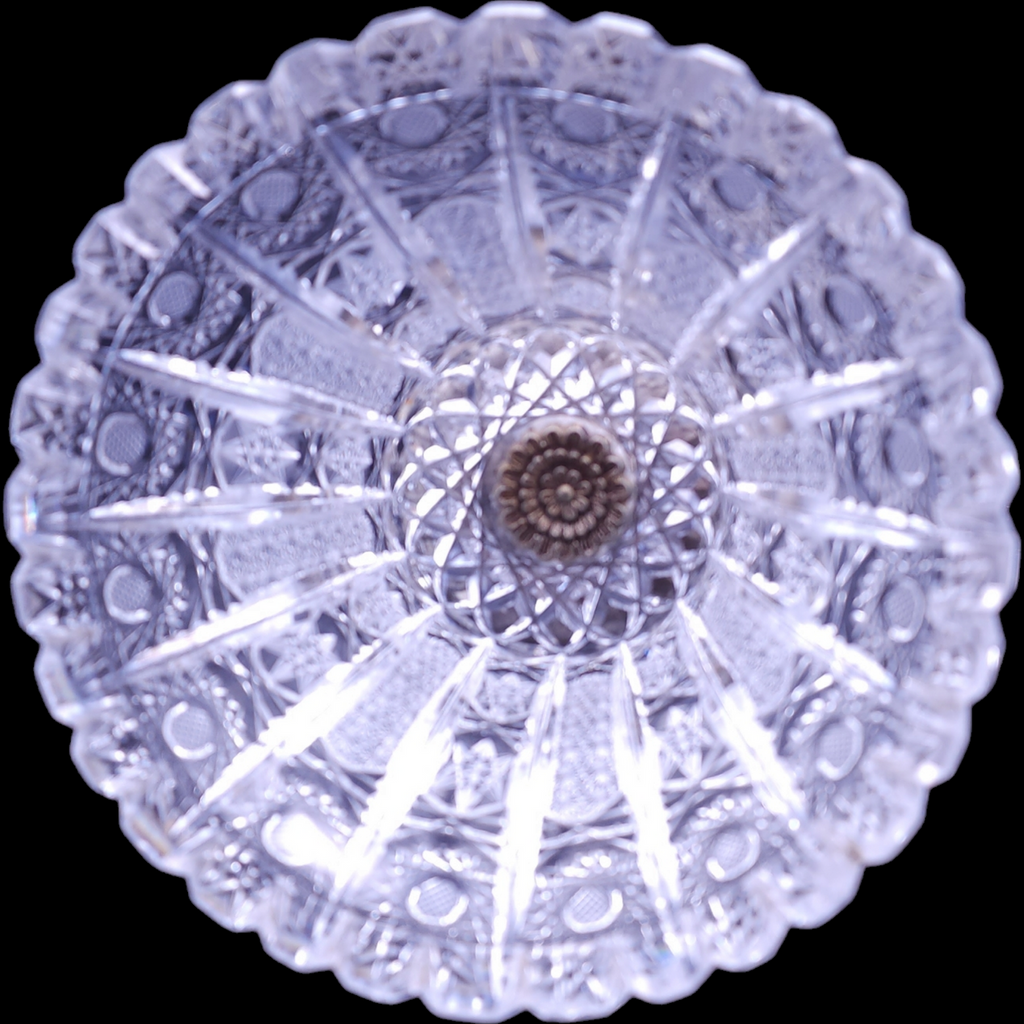 Pedestal Compote Dish with Teardrop Crystals and White Marble Bass, Brass Stand, Star Pattern
