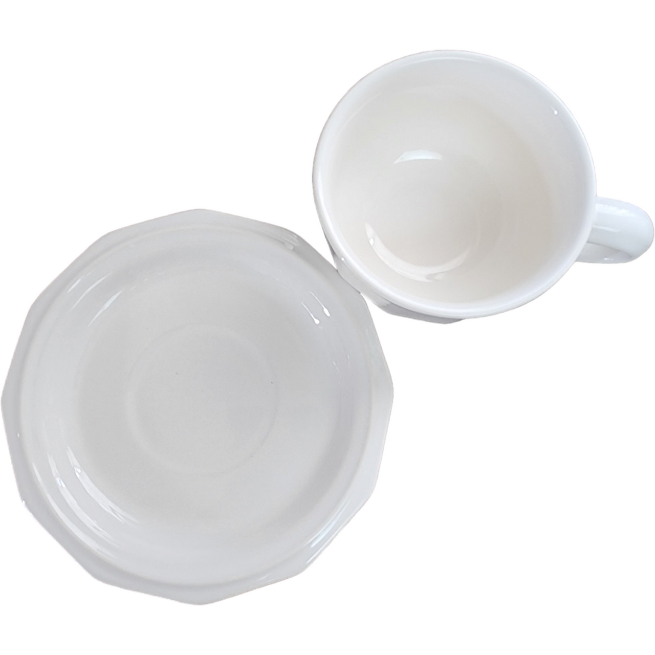 Pfaltzgraff Heritage White Stoneware Multisided Flat Cup & Saucer Set