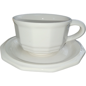 Pfaltzgraff Heritage White Stoneware Multisided Flat Cup & Saucer Set