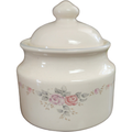 Pfaltzgraff Trousseau Ivory Pink & Purple Rose Decor Gray Band  Sugar Bowl & Lid