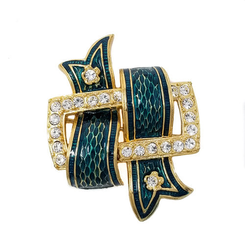 Kenneth Jay Lane KJL Crystal & Enamel Ribbon Brooch Pin