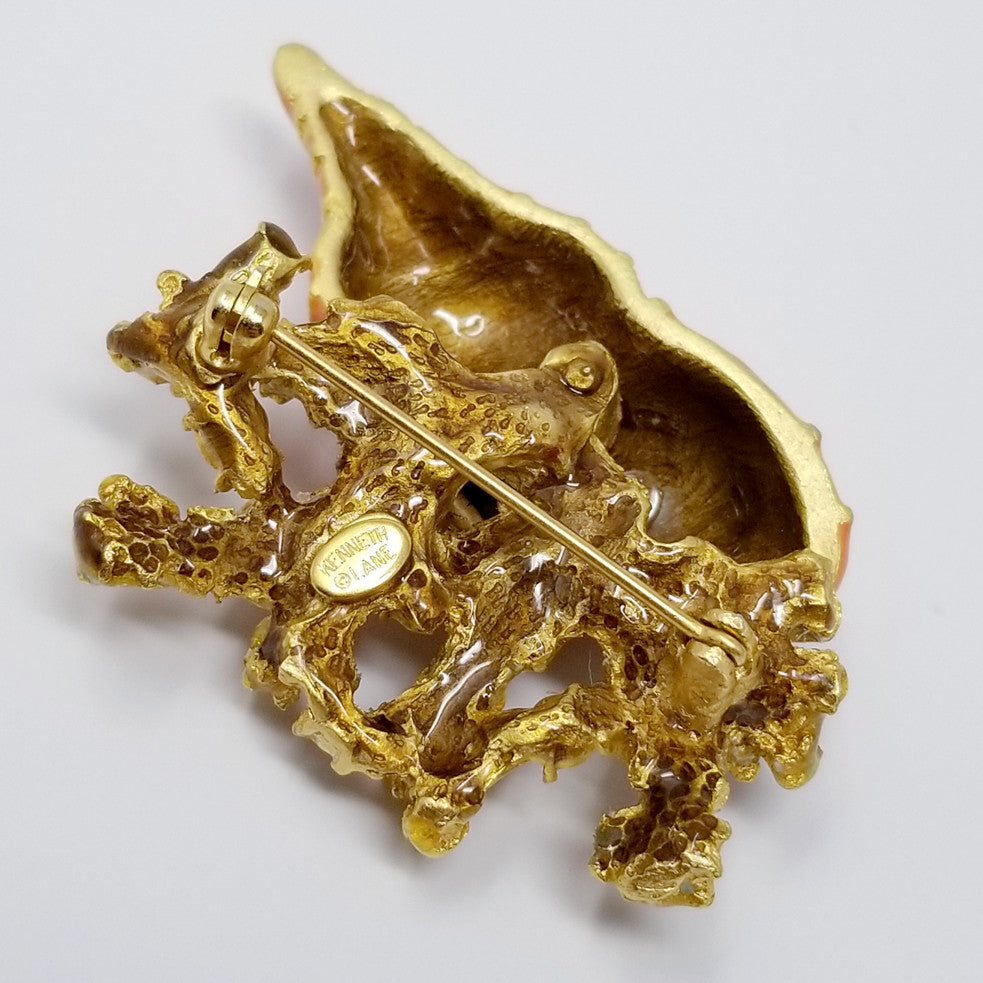 Kenneth Jay Lane KJL Enamel & Crystal Seaside Shell Brooch Pin