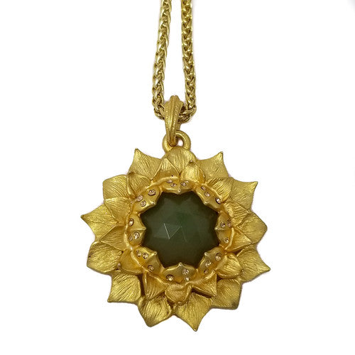 Kenneth Jay Lane KJL Olive Resin Sunflower Pendant Necklace  in Gold