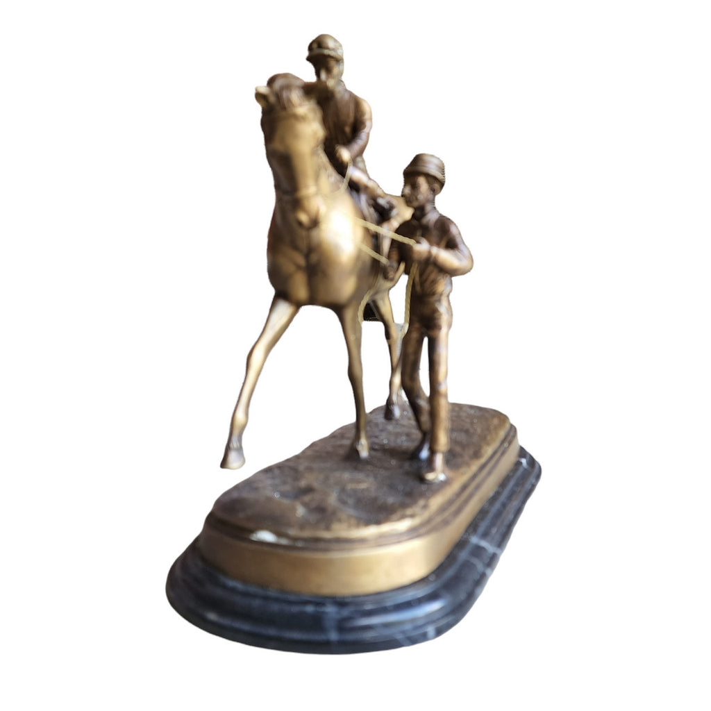 Antique Delaware Park Bronze Statue Horse with Jockey on Marble Base