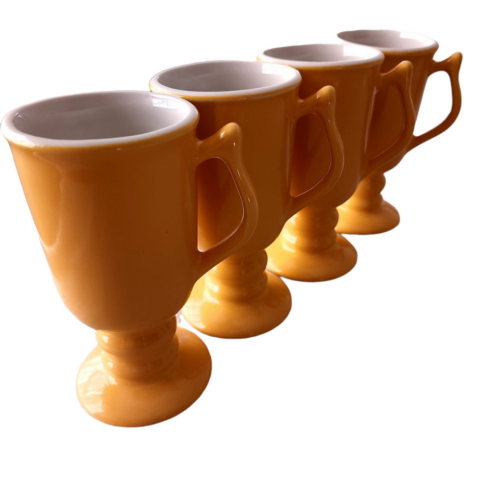 5 3/4" HALL Ceramic Yellow Irish Coffee Mug Set of 4
