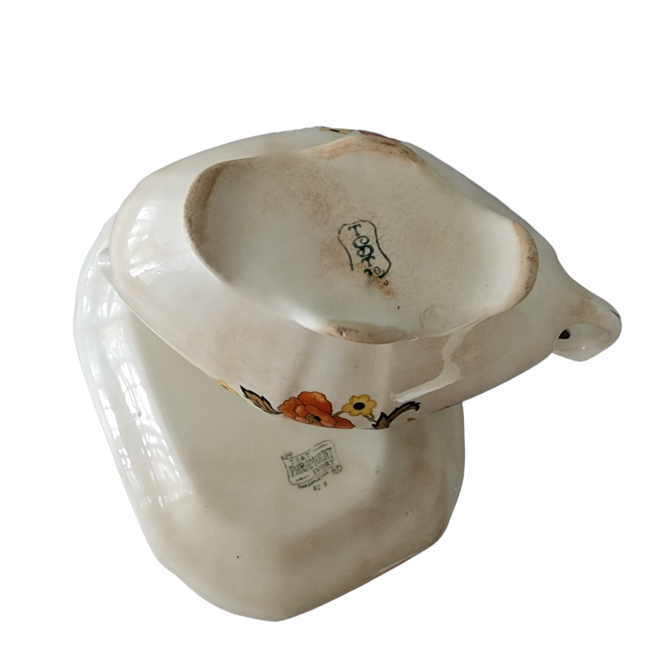 Taylor Smith & T TS&T Paramount Yellow Red Black Flowers Gravy Sauce Boat and Underplate
