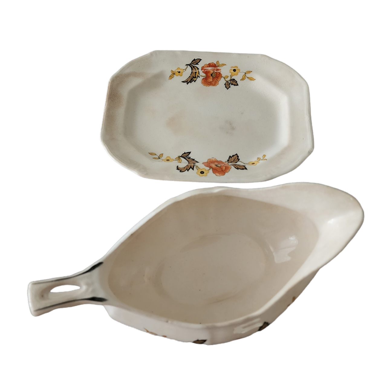 Taylor Smith & T TS&T Paramount Yellow Red Black Flowers Gravy Sauce Boat and Underplate