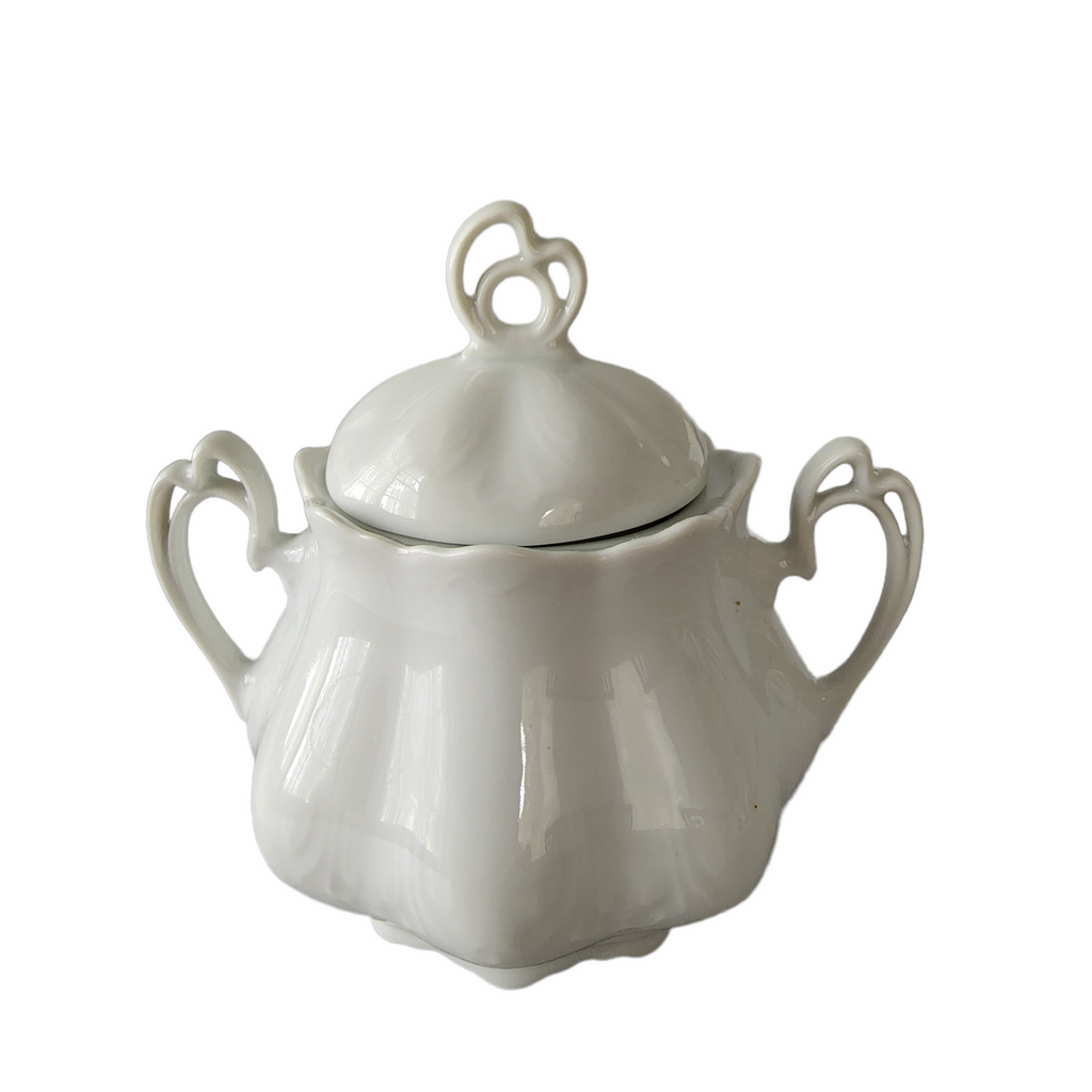 PIRKENHAMMER All White Porcelain Sugar Bowl & Lid Czechoslovak