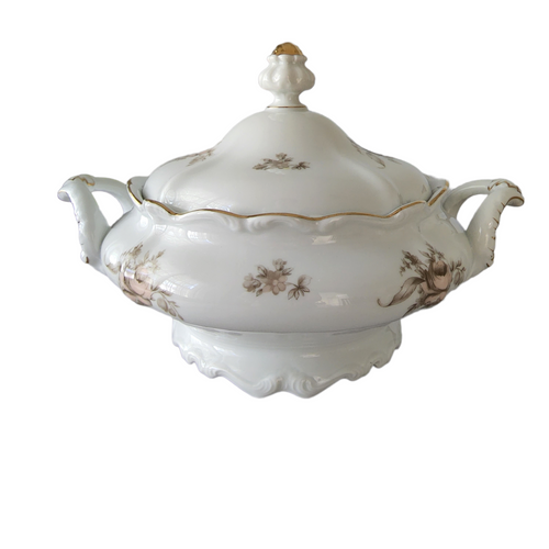 JOHANN HAVILAND Sepia Rose Round Covered Vegetable Bowl Tureens