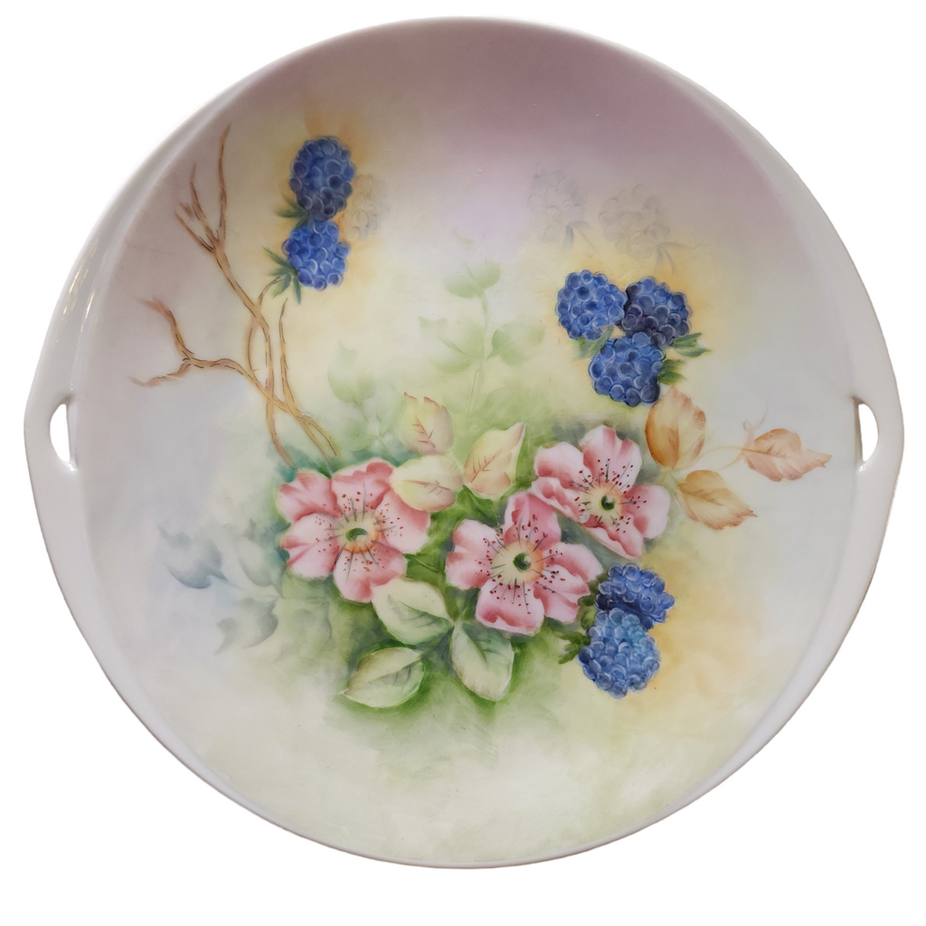 Unmarked Hand Painted Floral Decor Cake Plate