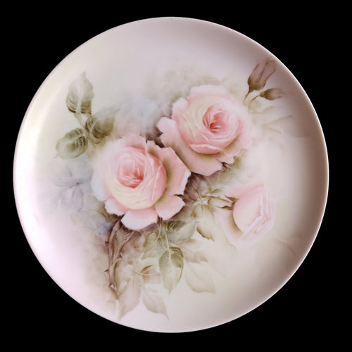 Holiday China V Hand Painted Roses Pattern Cabinet Plate