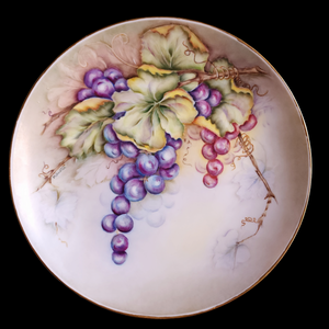 Holiday China V Hand Painted Cabinet Plate Grapes Pattern Artist Signed