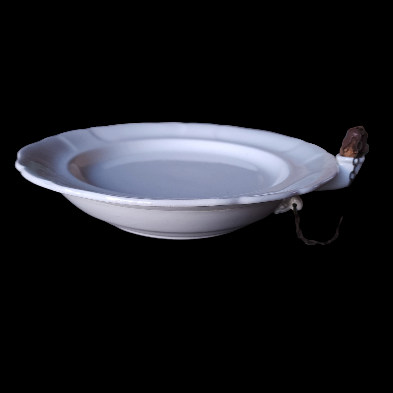 Antique Earthenware White Ironstone Warming Dish With Water Reservoir