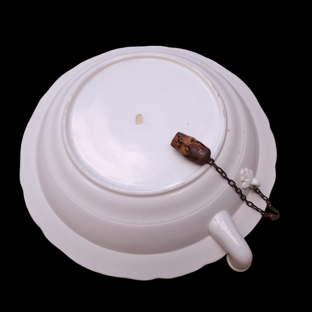 Antique Earthenware White Ironstone Warming Dish With Water Reservoir