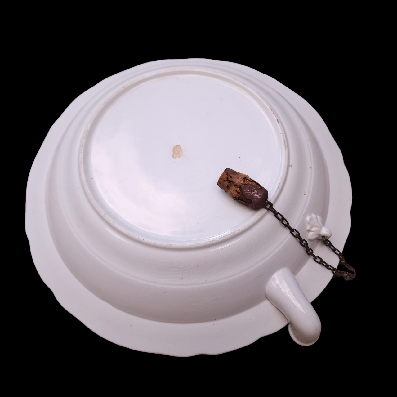 Antique Earthenware White Ironstone Warming Dish With Water Reservoir