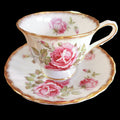 Clarence Orleans Rose Pink Roses Brushed Gold Trim Scalloped Footed Cup & Saucer Set