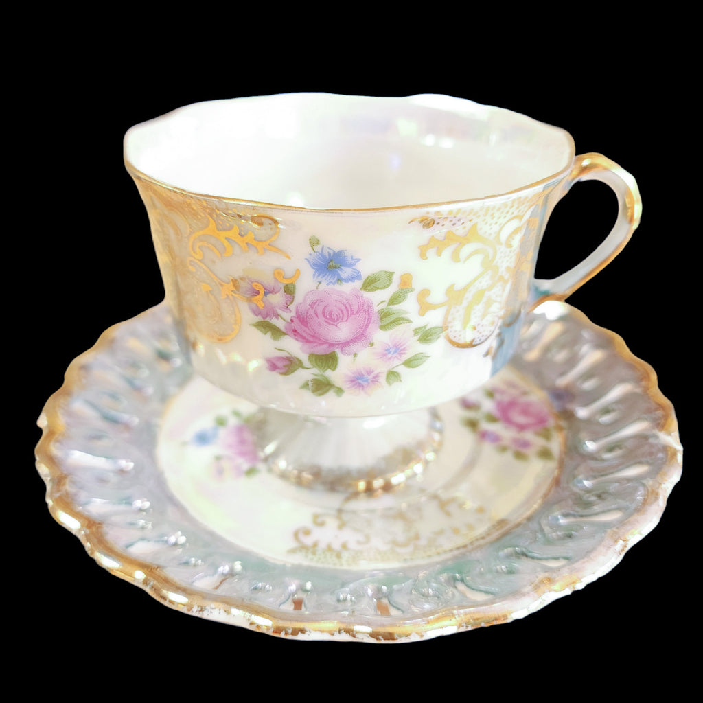 Occupied Japan Gold Trim Footed Cup & Saucer Set