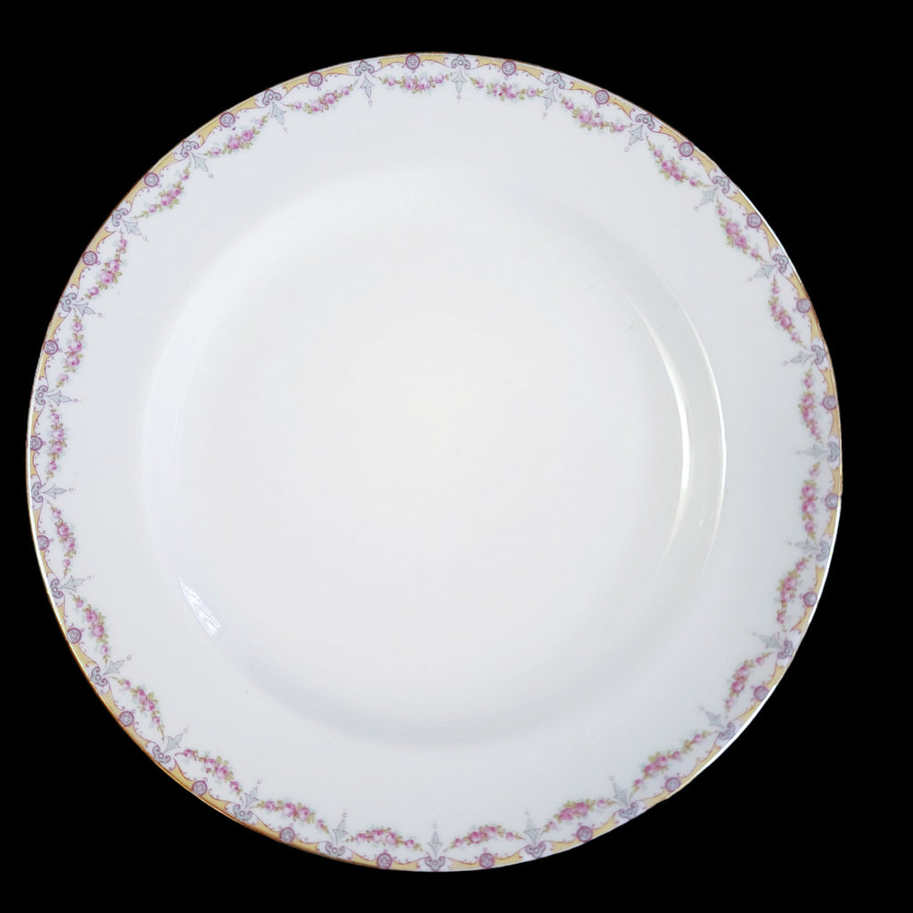 7"Jean Pouyat Limoges Rose Swags Yellow Pink Scrolls France Salad Plate