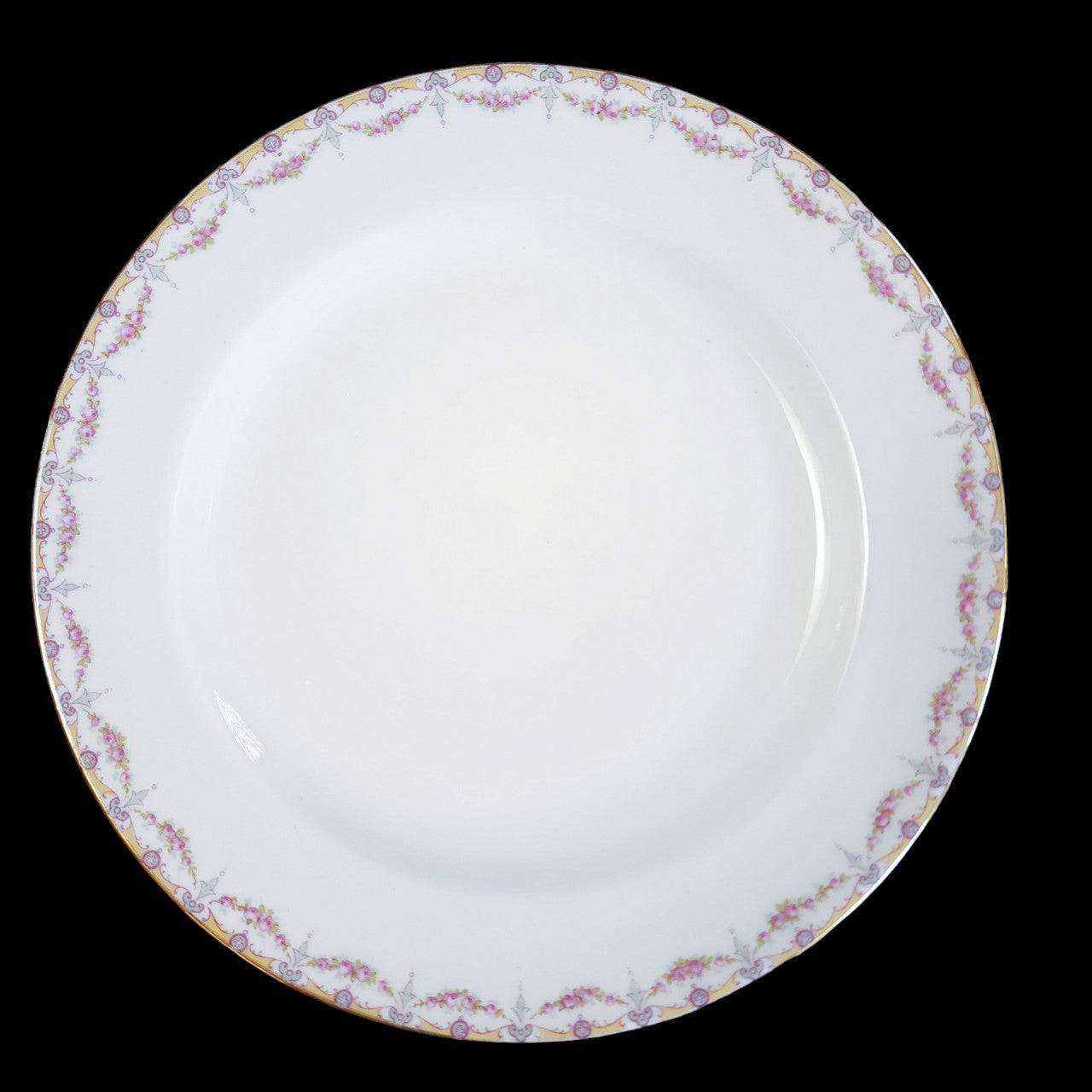 7"Jean Pouyat Limoges Rose Swags Yellow Pink Scrolls France Salad Plate