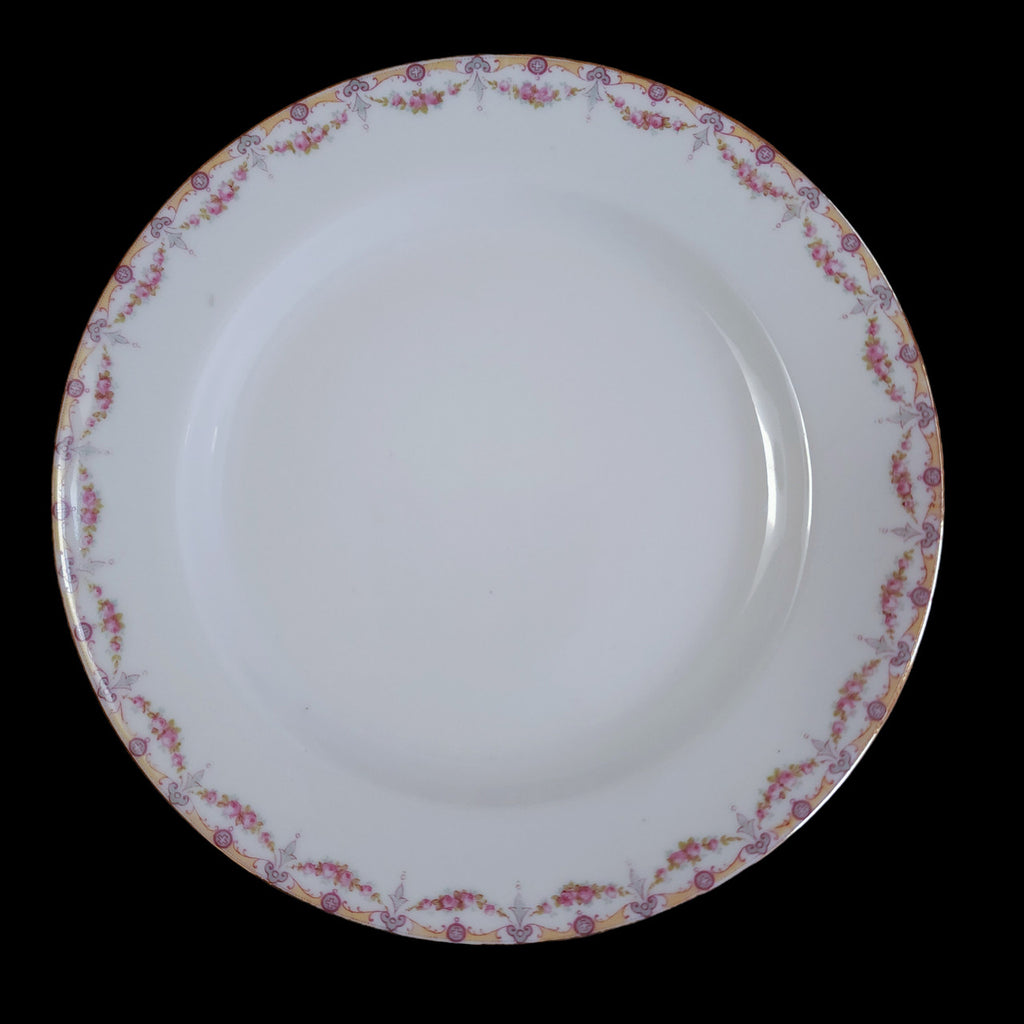 6"Jean Pouyat Limoges Rose Swags Yellow Pink Scrolls France Bread & Butter Plate
