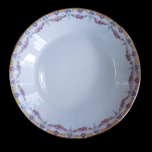 5"Jean Pouyat Limoges Rose Swags Yellow Pink Scrolls France Fruit/Dessert Sauce Bowl