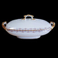 Jean Pouyat Limoges Rose Swags Yellow Pink Scrolls France Rectangular Covered Vegetable Dish