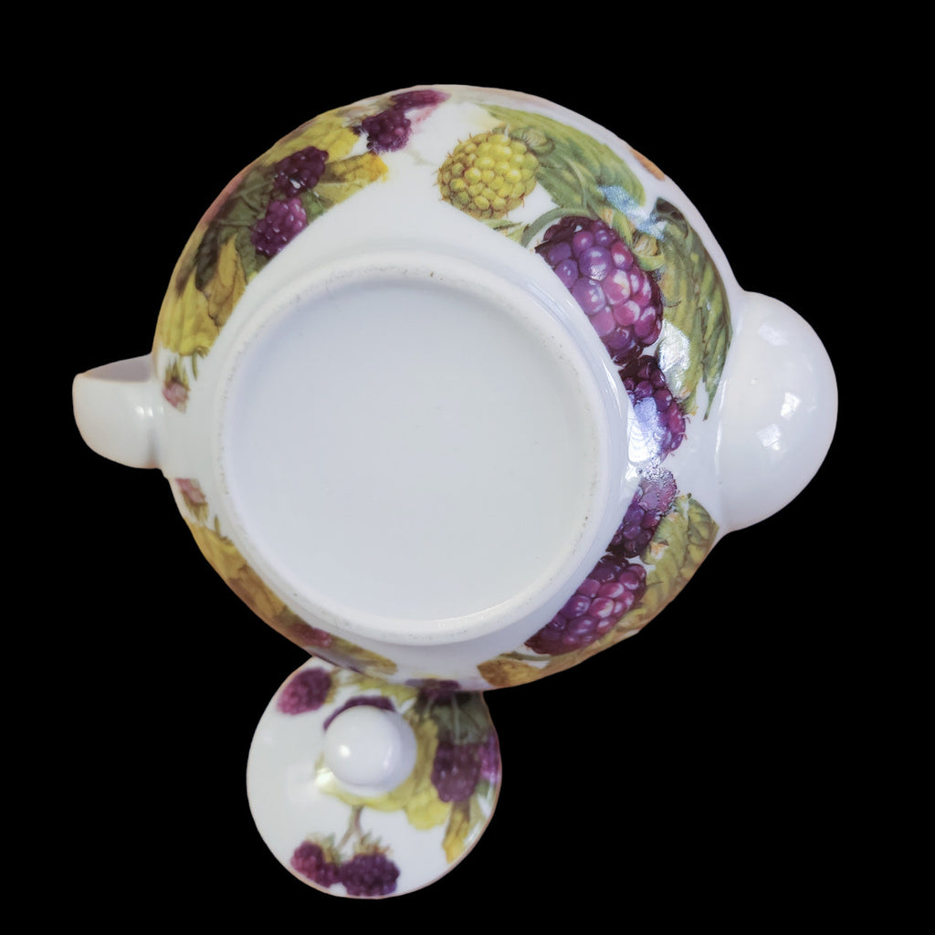 Purple Raspberry & Leaves, Butterflies Fine Porcelain Teapot 4Cups