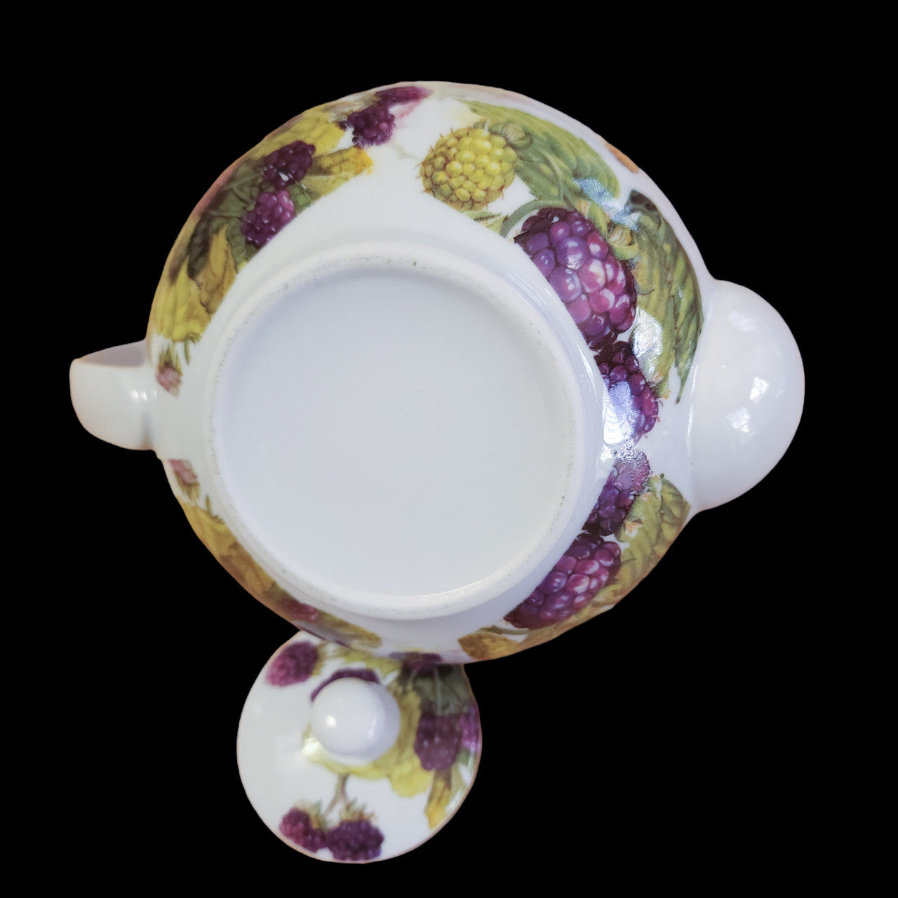 Purple Raspberry & Leaves, Butterflies Fine Porcelain Teapot 4Cups