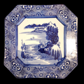 Japanese Arita Square Ironstone Flow Blue White Plate Meiji Period
