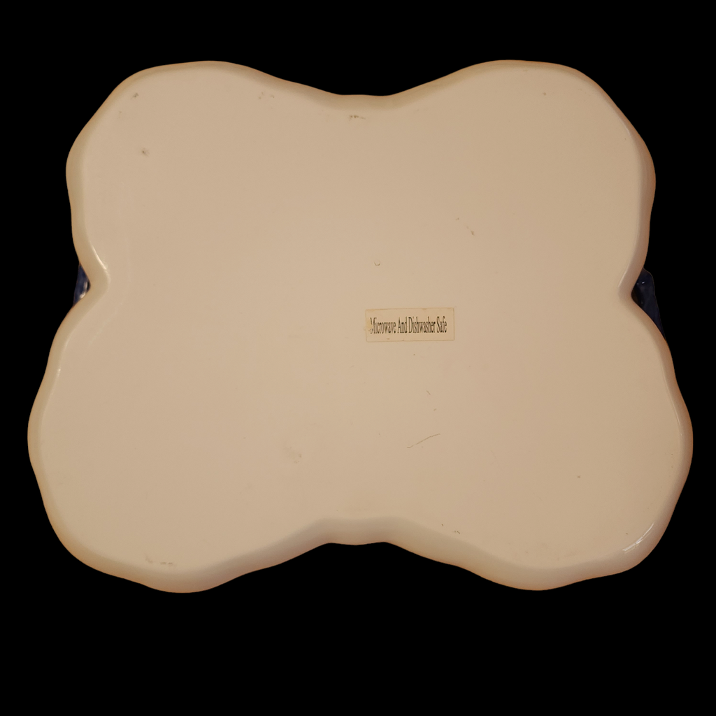 12" Cracker Barrel Blue And White Handled Tray