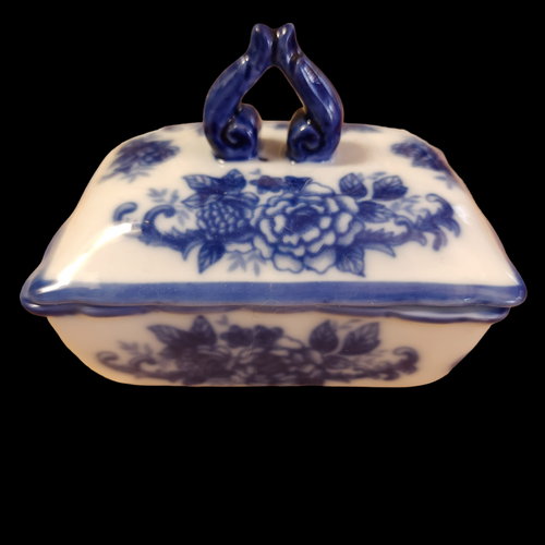 Cracker Barrel Blue And White Rectangular Box with Lid