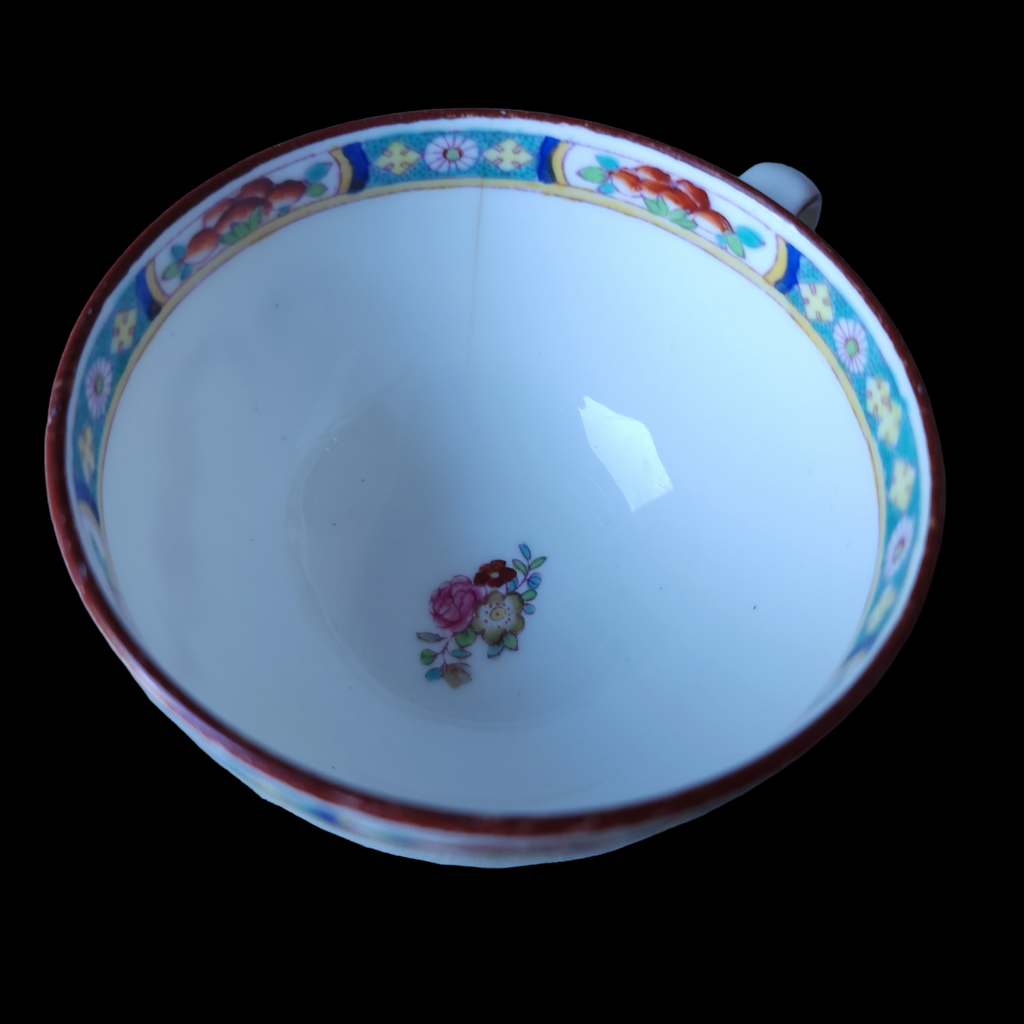 Minton Older Globe Backstamp Floral Swags Teacup & Saucer and Demitasse Cup & Saucer Set