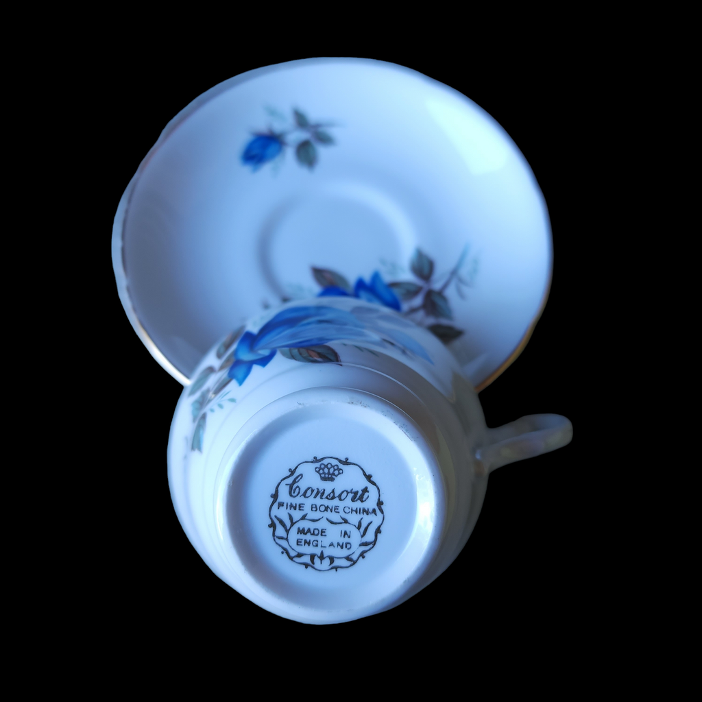 Consort Fine Bone China Blossomtime Blue Roses Teacup & Saucer Set