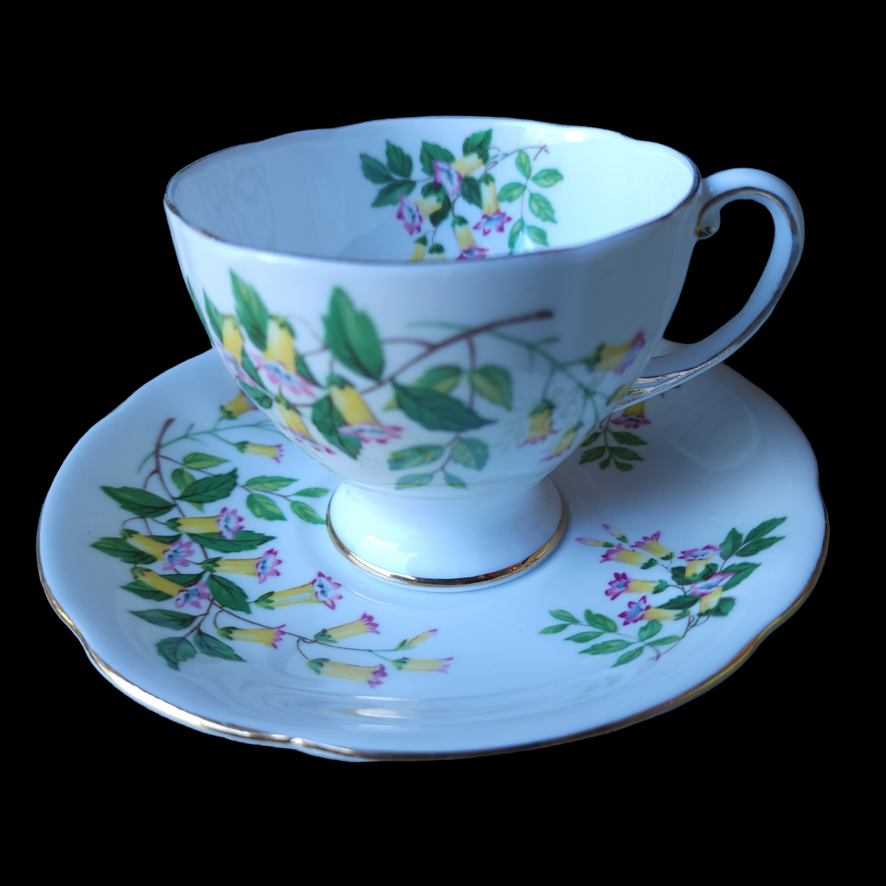 Royal Standard Wonga Vine Australian Flowers Footed Teacup & Saucer Set