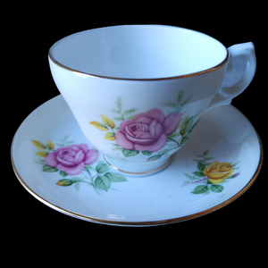 Crownford White Floral Bone China Footed Teacup & Saucer Set