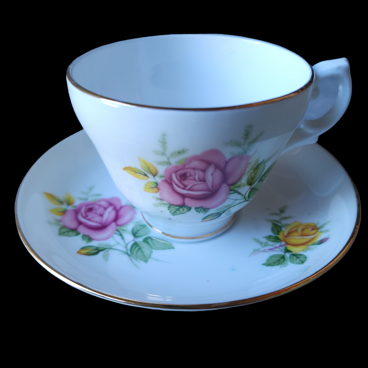 Crownford White Floral Bone China Footed Teacup & Saucer Set