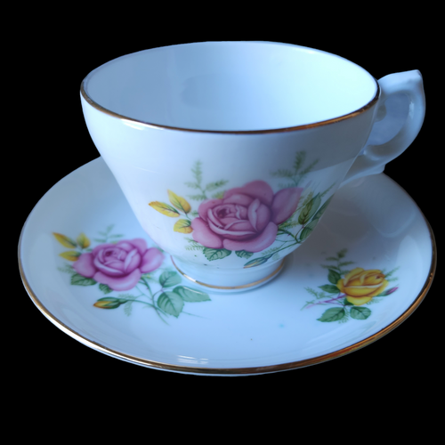 Crownford White Floral Bone China Footed Teacup & Saucer Set