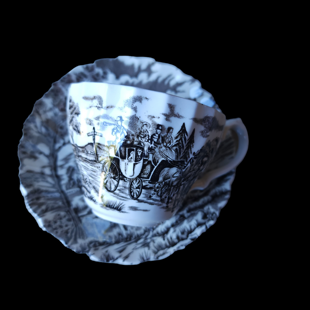 Myott Staffordshire Royal Mail Brown Flat Cup & Saucer Set