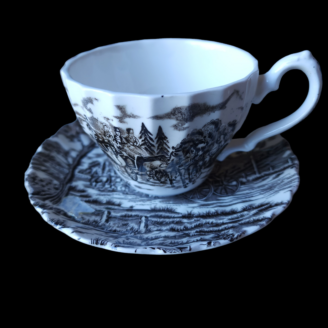 Myott Staffordshire Royal Mail Brown Flat Cup & Saucer Set