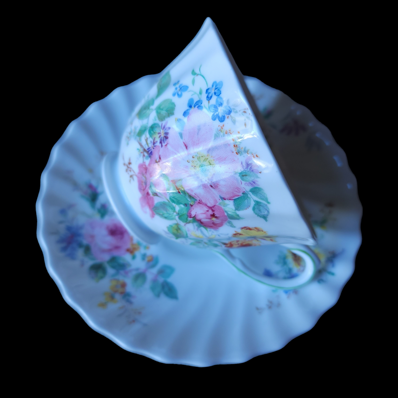 Royal Doulton Arcadia Older, Green Backstamp, Scalloped Footed Cup & Saucer Set