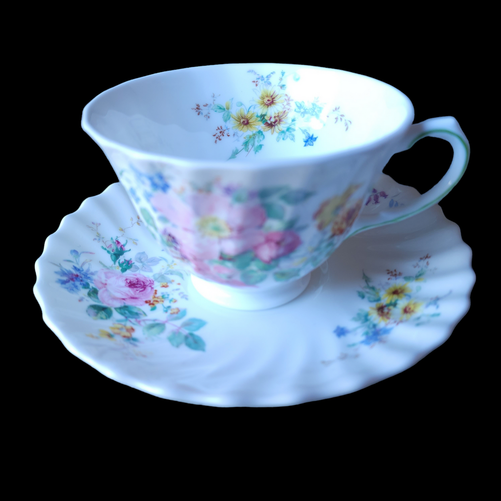 Royal Doulton Arcadia Older, Green Backstamp, Scalloped Footed Cup & Saucer Set