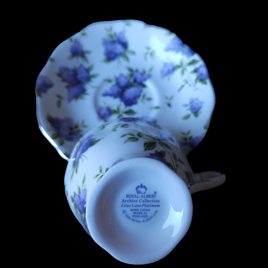 Royal Albert Lilac Lane Platinum Footed Cup & Saucer Set