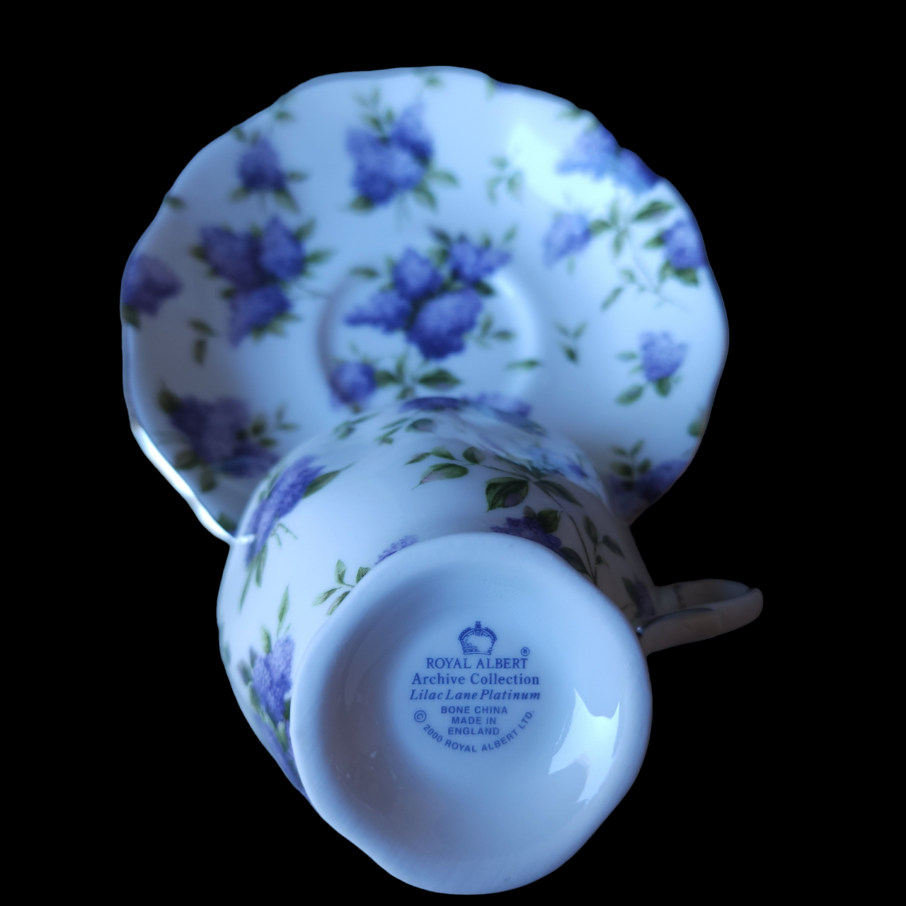 Royal Albert Lilac Lane Platinum Footed Cup & Saucer Set