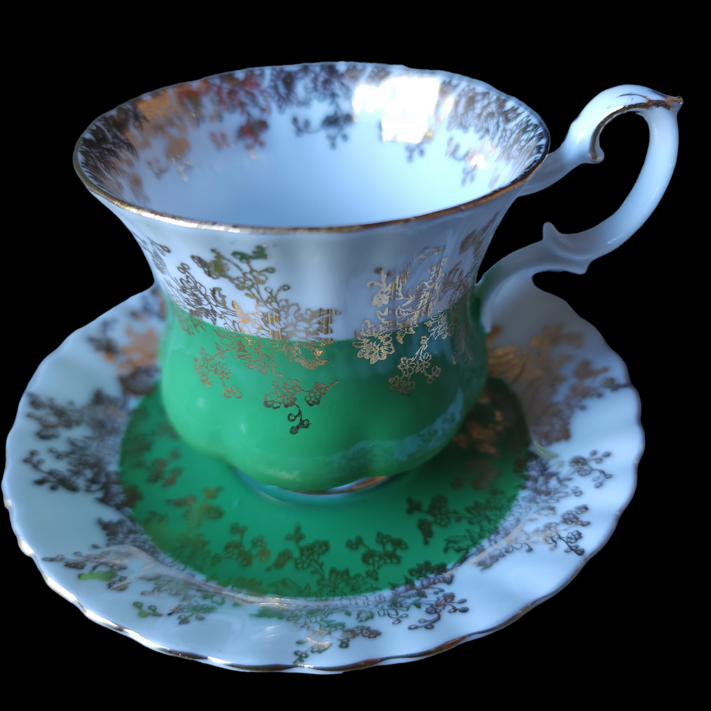 Royal Albert Regal Series Green Gold Design Footed Cup & Saucer Set