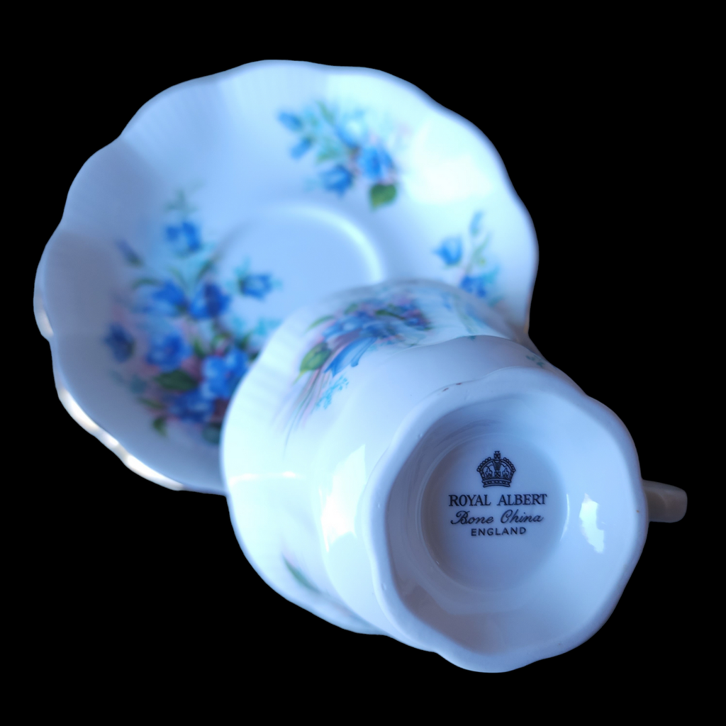Royal Albert Blue Purple Flowers, Ribbed, Scalloped Footed Cup & Saucer Set